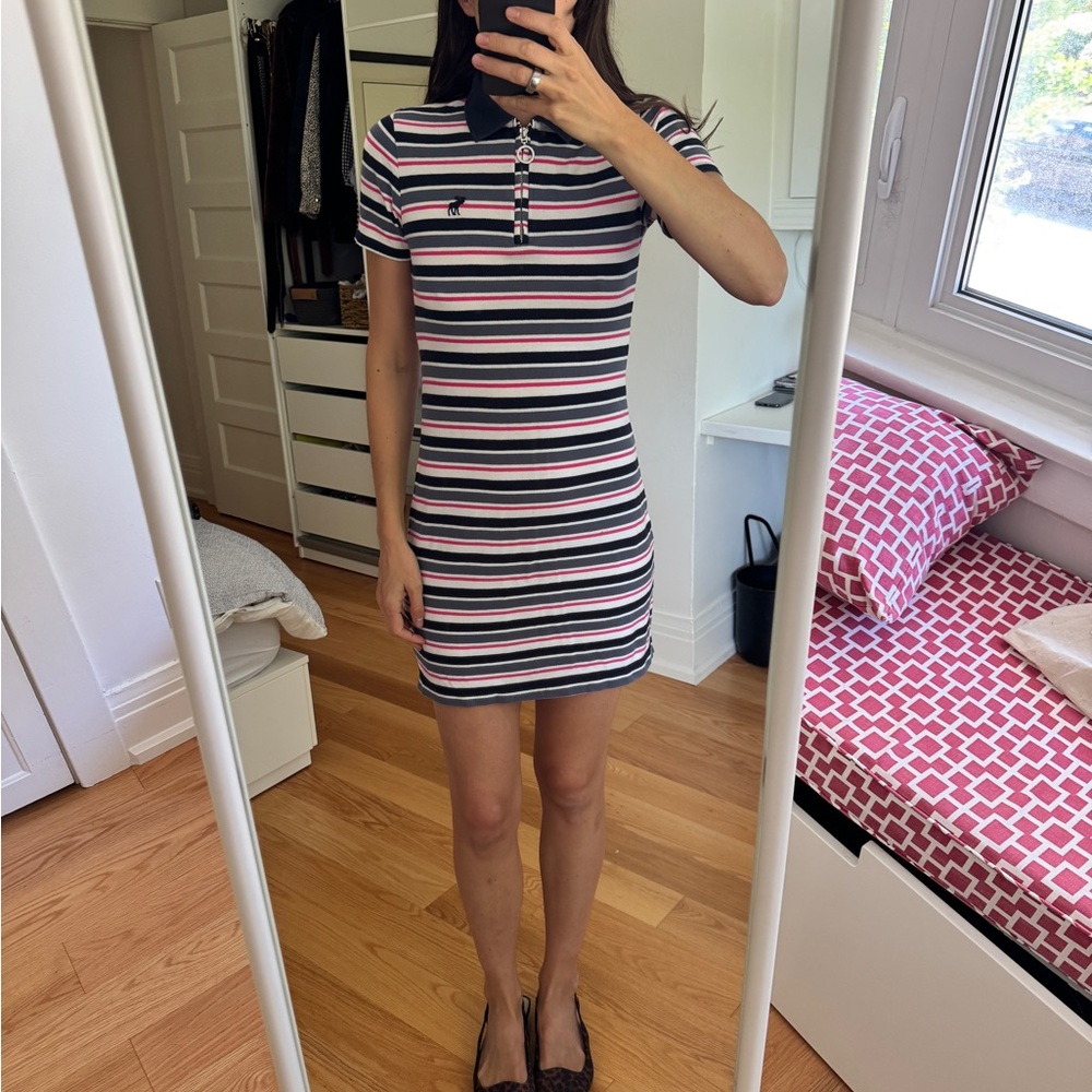 Abercrombie & Fitch Striped Mini polo Dress in Pink and Black
